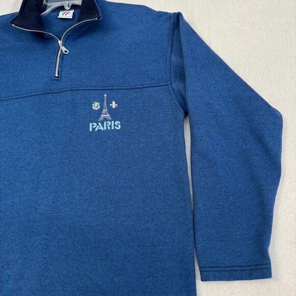 France Estelle Paris Embroidered Half-Zip Pullover Sweatshirt Long Sleeve Blue L - Picture 7 of 12